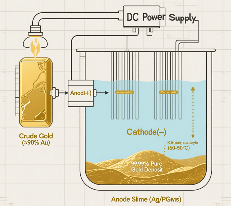 Electrolytic Gold Refining: From Crude Gold to 99.99% Purity